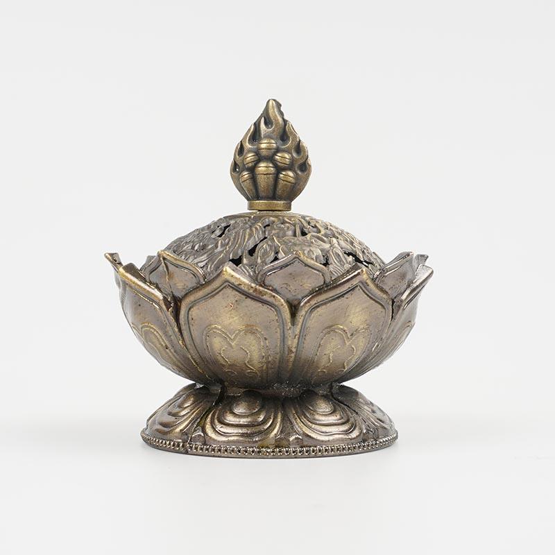 Lotus Flower Incense Burner Buddhi Buddha Holder Brass Mini Censer Incense Metal Craft Home