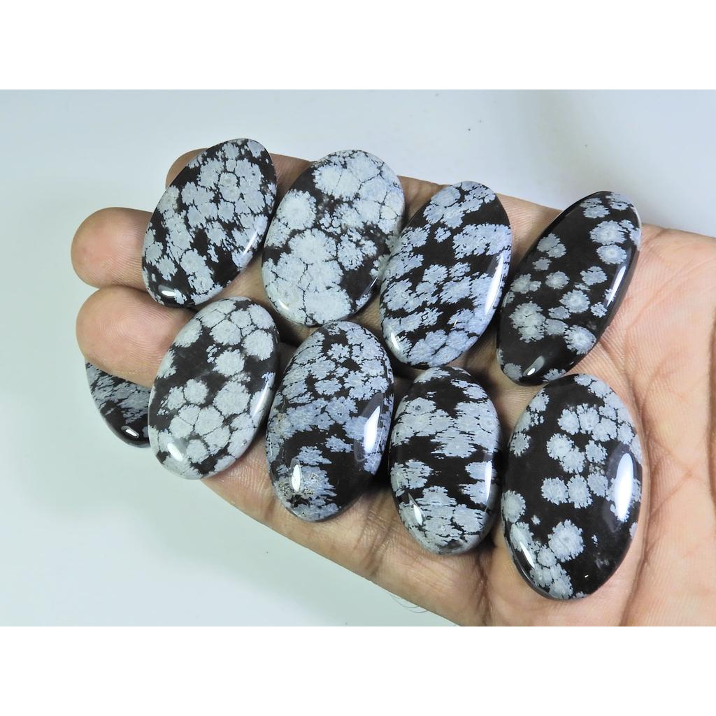 12Pcs Natural Snowflake Obsidian Oval Cabochon Loose Gemstone Lot 338Cts. A-746