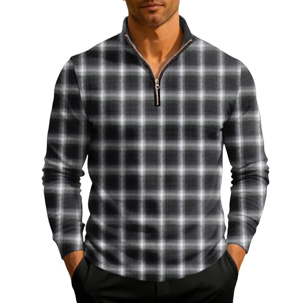 Herrstickad tröja med kvartslång dragkedja och ståkrage