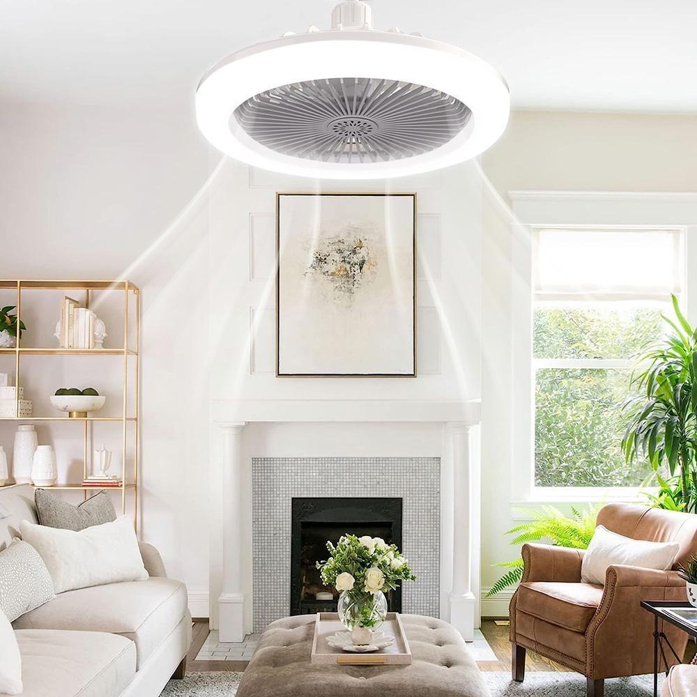 Ventilator de Plafon Inteligent 2 în 1 cu Lumină LED Silențios 30W E27 Dimmabil Lampă Ventilator cu Telecomandă Gură de Aer Reglabilă pentru Dormitor Living Bucătărie
