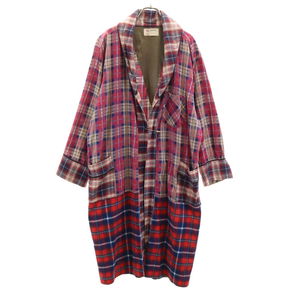 

77circa сделано в Японии Фланелевое пальто-халат с длинным рукавом в клетку Розовое Мужское Б/У