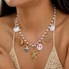Boho Beach Faux Pearl Choker for Women Gold Color Starfish Conch Sun Charm Summer Vacation Swimwear Jewelry