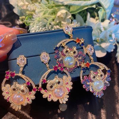 Brincos de contas coloridas de coruja, brincos de micro pinos fofos de animais da moda, femininos