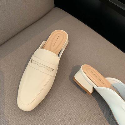 Summer Women Mules Slip On Flat Loafers Closed Square Toe Moccasins Fashion Comfy Pu Leather Backless Mules Casual Slides Shoes