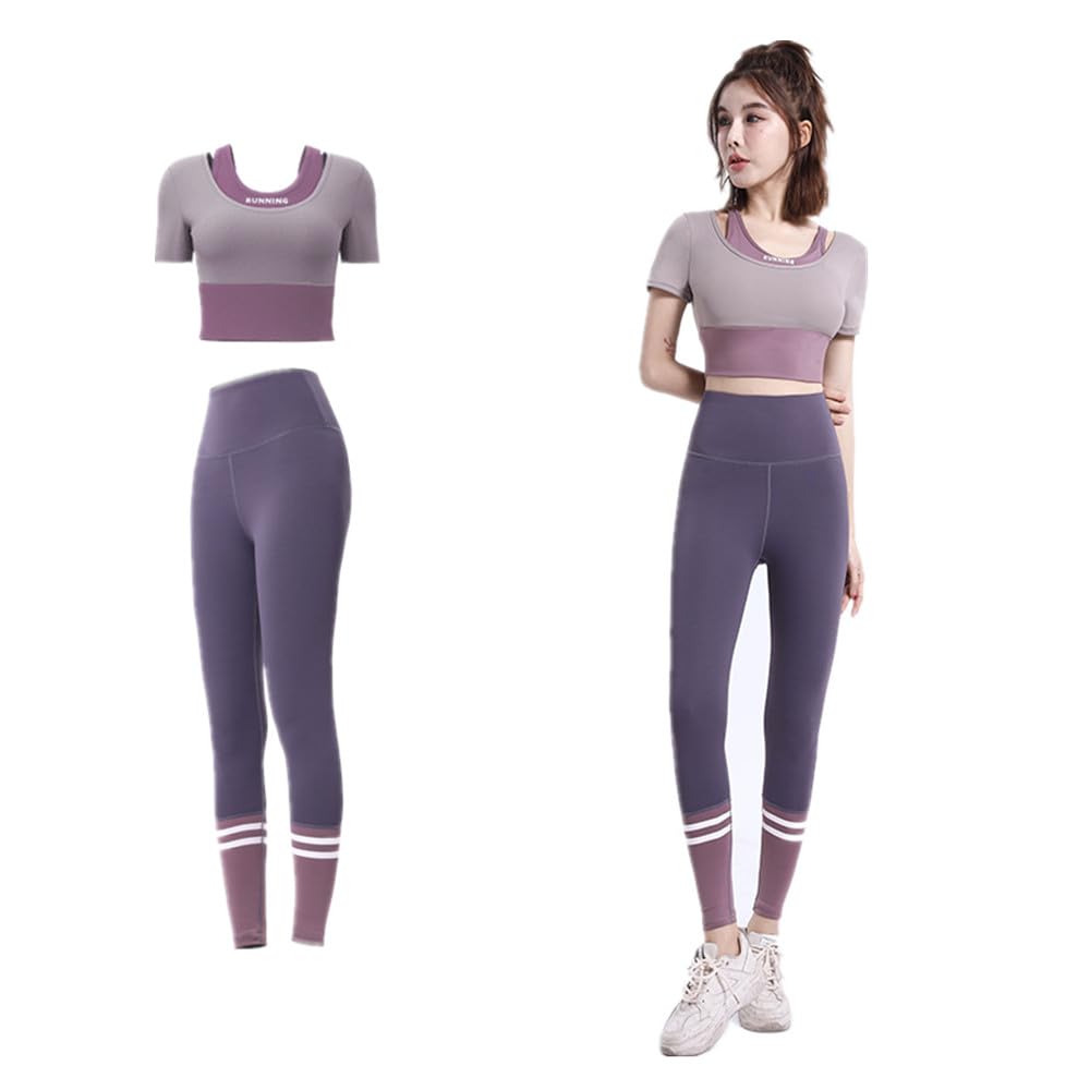 

FLORPERRY Спортивная одежда Леггинсы для йоги и бюстгальтер Бюстгальтер для йоги и Йога Бег и Фитнес Одежда для спортзала Идеально для и Комплект женский размера XXL, Топ, Комплект из 2 предметов, Брюки, фиолетовый
