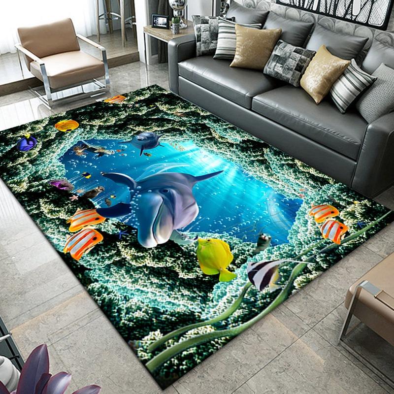 Carpet Living Room 3D Vision Underwater World Vortex Bedroom Carpet Home Tea Table Sofa Mat Indoor Rug Easy Clean Very Beautiful