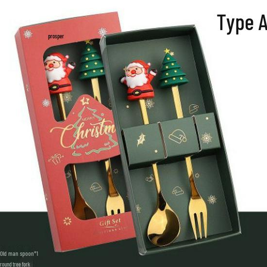Creative Christmas Stainless Steel Cartoon Fruit Fork and Spoon Gift Set
