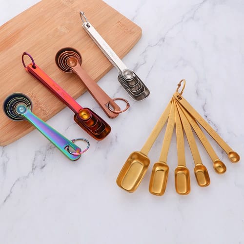 Set of 6 Measuring Spoons, Condiment Spoons, and Cooking Spoons, Made of 18-8 Stainless Steel, Convenient Small Items, Compact Storage, Non-Slip, Styl