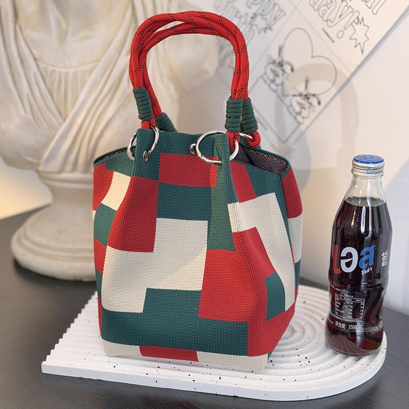 Market general knitted ring buckle bag portable work out large capacity handbag commuting small square bag storage bag