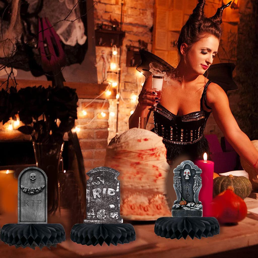 New Halloween Horror Party Honeycomb Ornament Ghost Festival rest in peace Tombstone Paper Fan Honeycomb