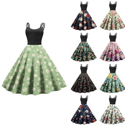 Women's Casual Fashion Print Sexy Off Shoulder Punk Retro Dress Retro Dress Dress