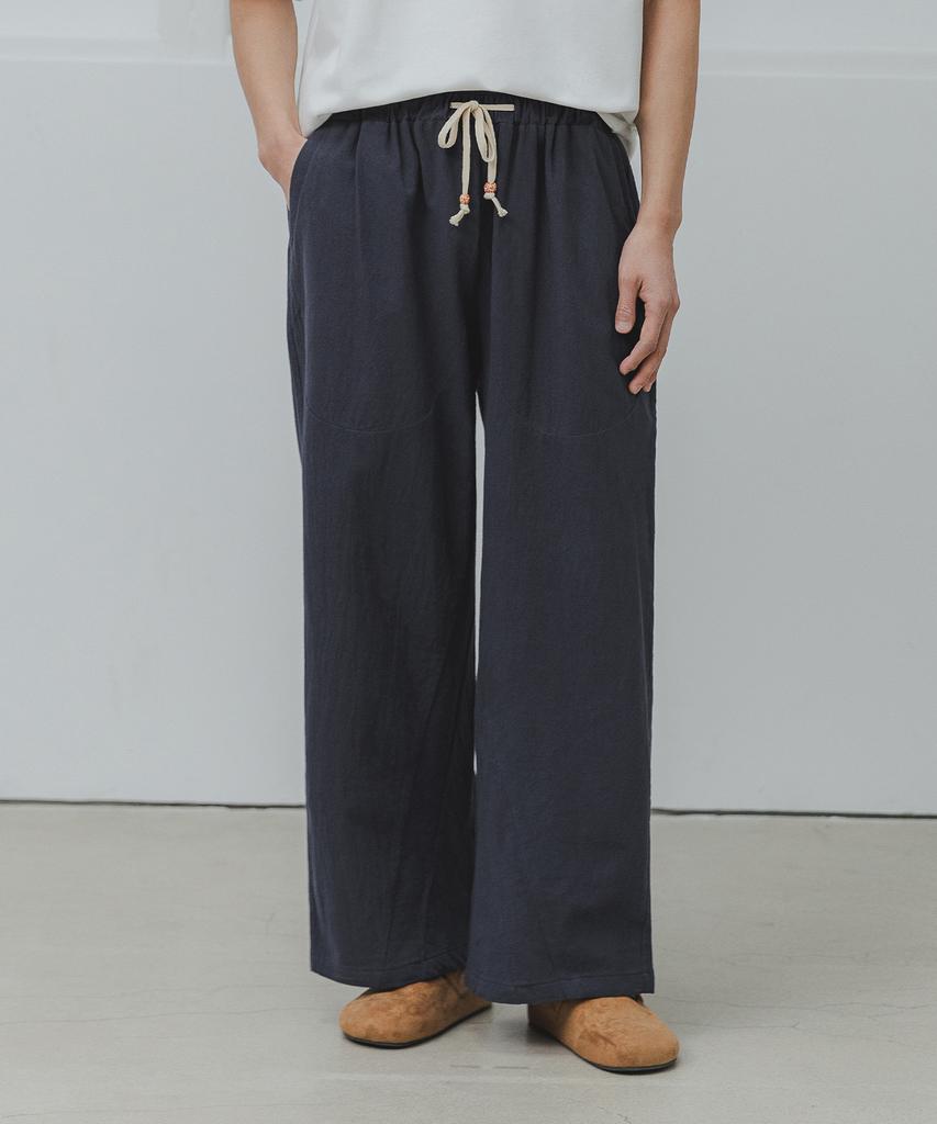 ALVINCLO Linen-Like Semi-Wide Elastic Waist Pants Dlx2915 (3 Colors)