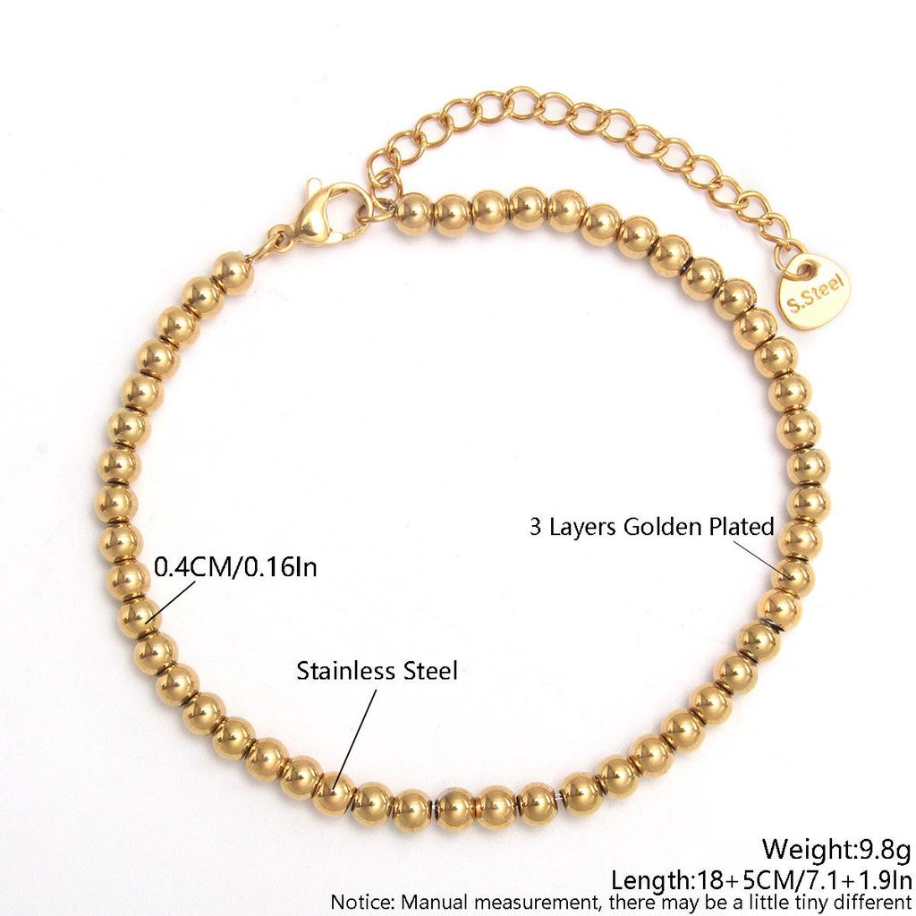 Classic Adjustable Gold, Silver, and Black Stainless Steel Beaded Bracelet (10/8/6/4MM)