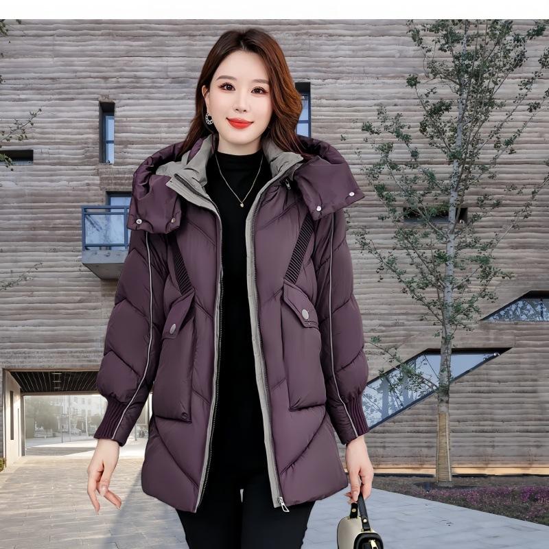 

Пуховая хлопковая одежда женская длинная зимняя новая с капюшоном хлопковая одежда свободные теплые хлопковые куртки 5XL лавандовый