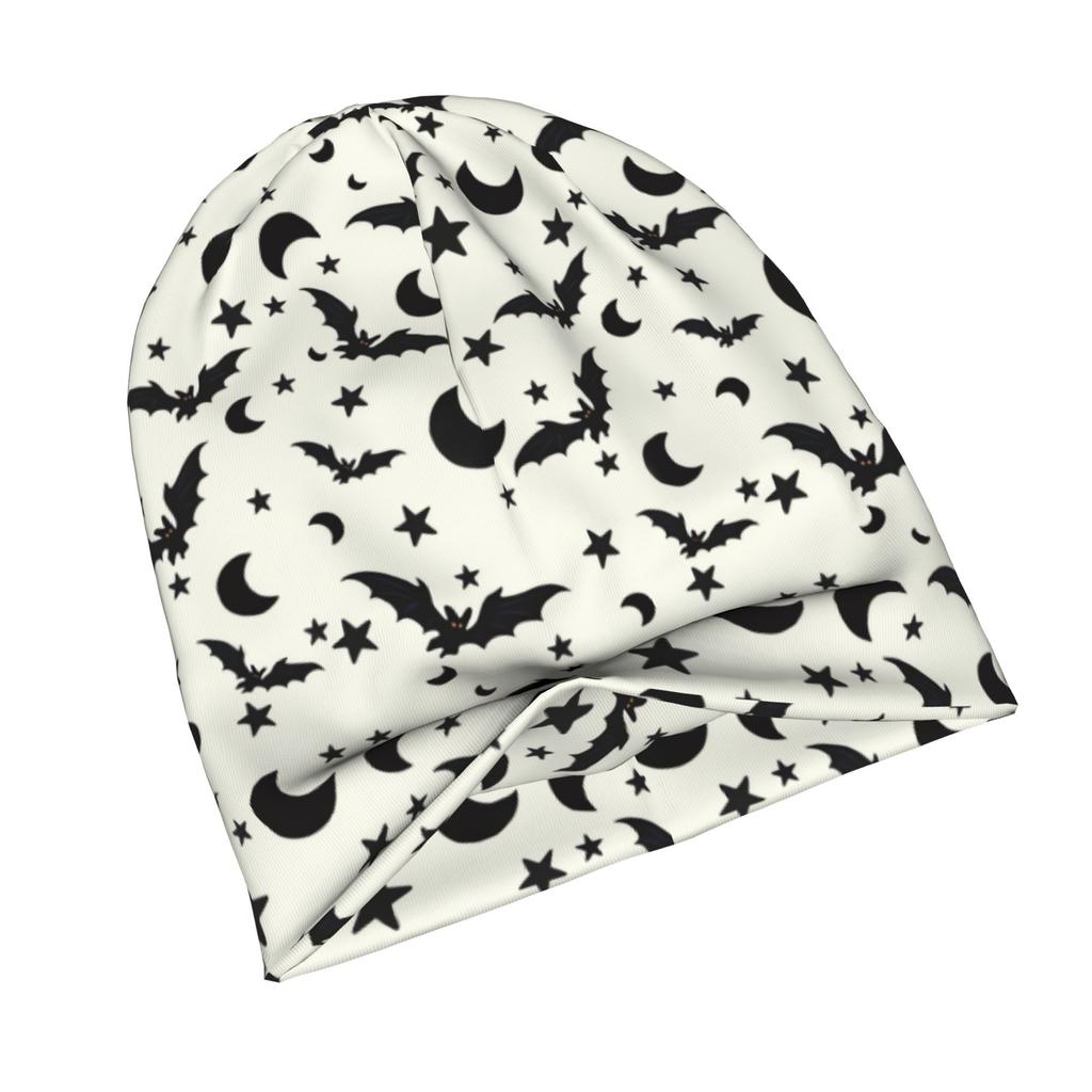 Black on White Halloween Bats Pattern Classic Knit Hat for Adults Available in Versatile Tones Ideal for Subtle Styling During Cool Days or Relaxed Se