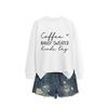 Womens Oversized Round Neck Long Sleeve Cotton Blend Casual Sweatshirt With Print - Loose Fit Comfort Top