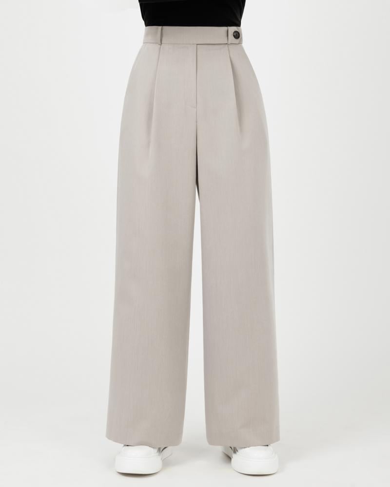 RAMU STUDIO Denzel High-Waisted Wide Slacks Pants Gray Beige Denzel08Gb