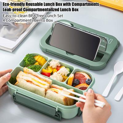 Portapranzo 1300ML con Forchetta Cucchiaio 4 Scomparti Bento Box a Prova di Perdite Senza BPA Contenitore per Alimenti Riutilizzabile per Bambini Studenti Ufficio