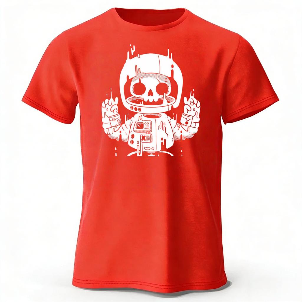Creative Astronaut Skull Print Pure Cotton Tshirt 2026 New Menwomen Loose Oversized Short Sleeved Tshirt Casual Daily Wear