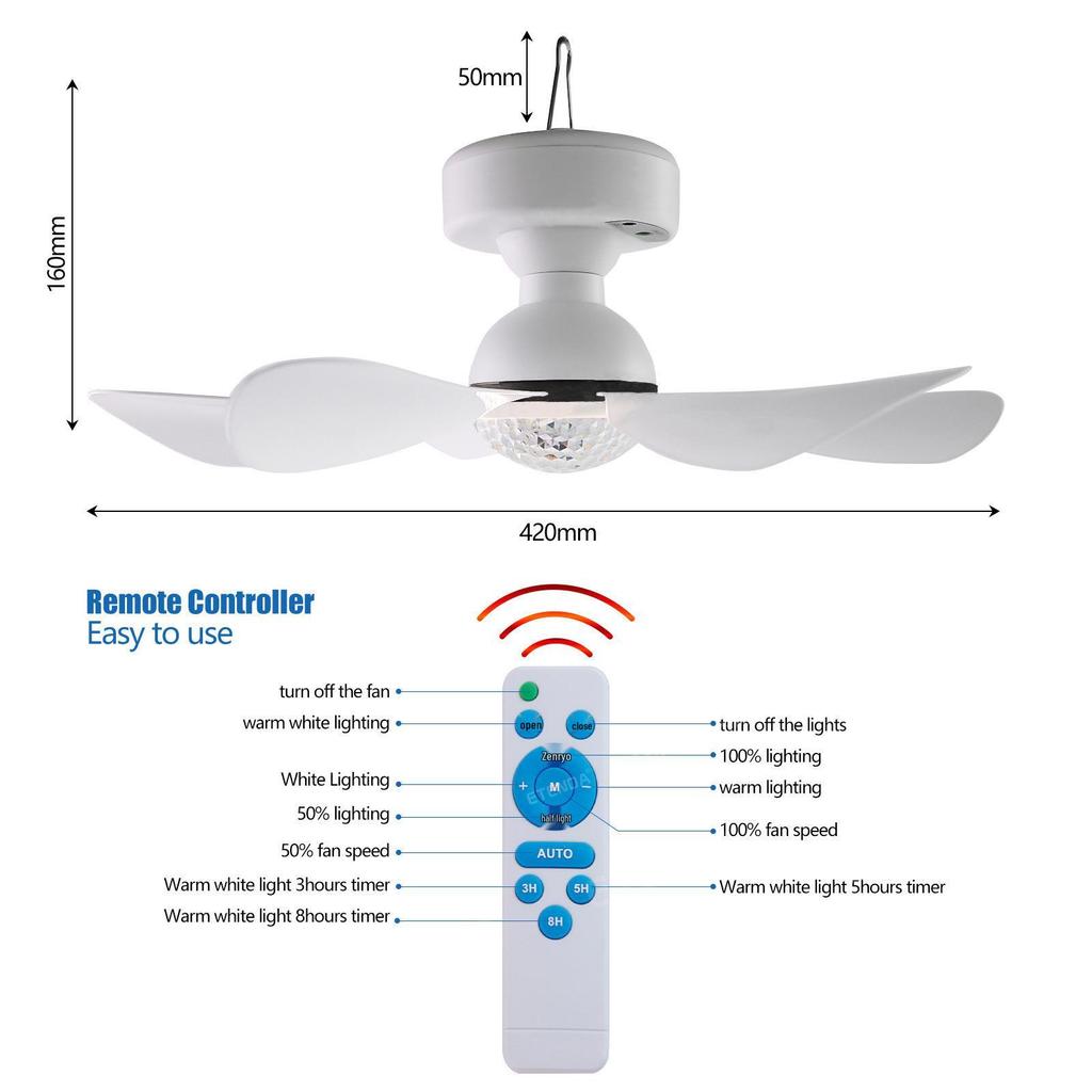 Faltbarer Solar-Deckenventilator mit Licht für Outdoor-Camping, Wohnheime, Bauernhöfe - Große Windkraftflügel