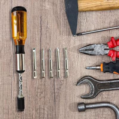 Račňový skrutkovač s mechanizmom push-pull, poloautomatické nastavenie, špirálový račňový skrutkovač s 5 ks vymeniteľných bitov
