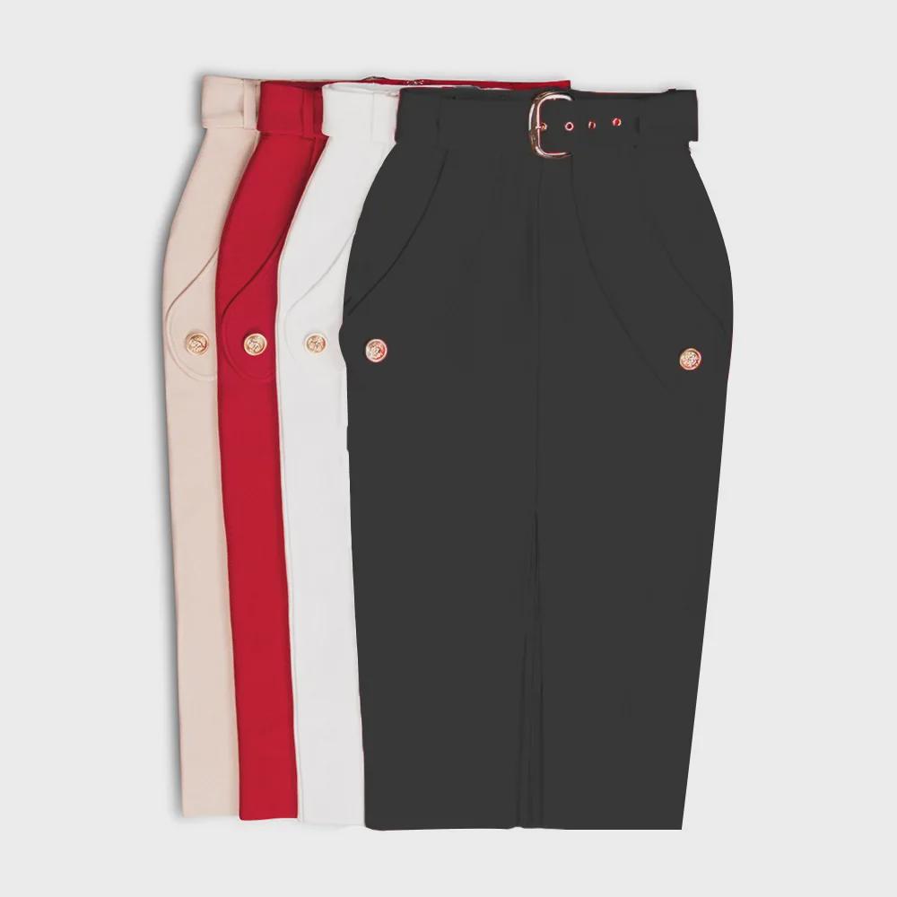 Spódnica midi z rozcięciem i paskiem z wysokim stanem