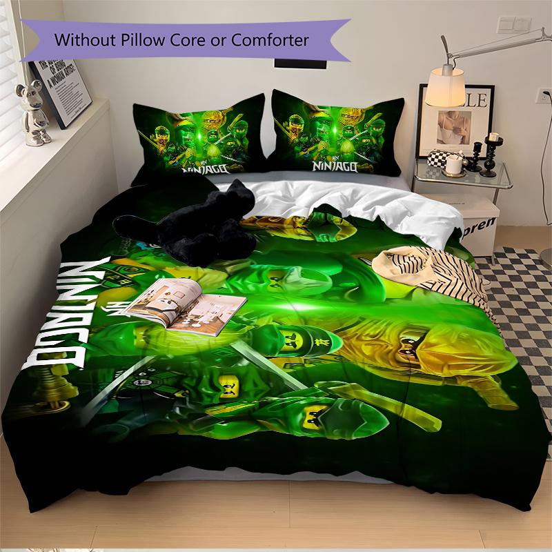 Ninjago Green Warrior Printed 3pcs Bedding Set Soft Microfiber 1 Duvet Cover And 2 Pillowcases Home Bedroom Decor Xmas Gift K1419