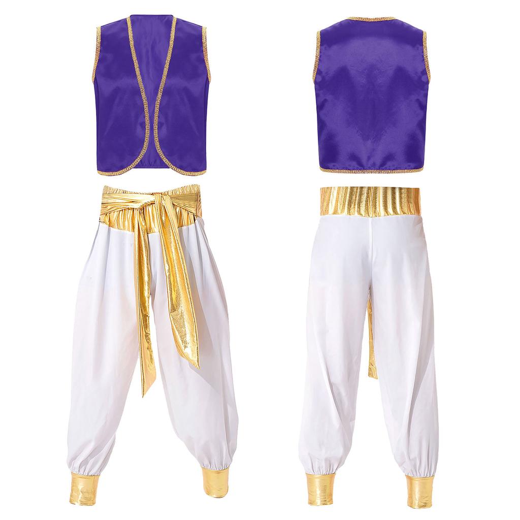 Anime Charakter Cosplay Herren Halloween Kostüm Mythischer Prinz Aladin Karneval Karneval Cosplay Party Outfit Paillettenbesatz Weste Mit Be
