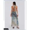 Jaded London Sex Sexy Sense Retro Print Beaded Low Cut Deep V-neck Backless Vacation Halterneck Long Dress