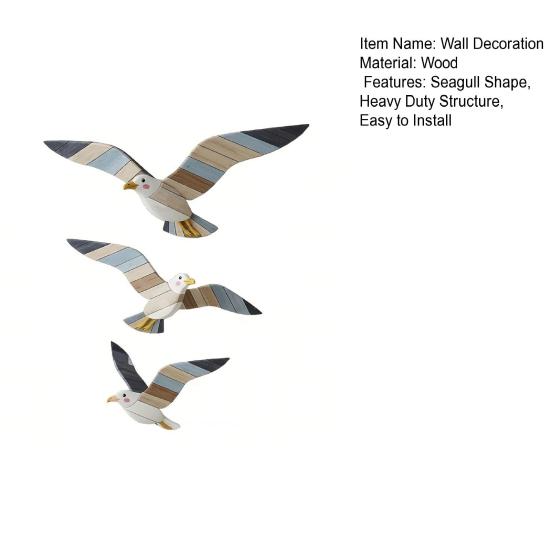 3Pcs/Set Wooden Seagull Wall Decoration Farmhouse Rustic Nautical Sea Bird Wall Art Sculpture Home Living Room Bathroom Wall Decorative Sign