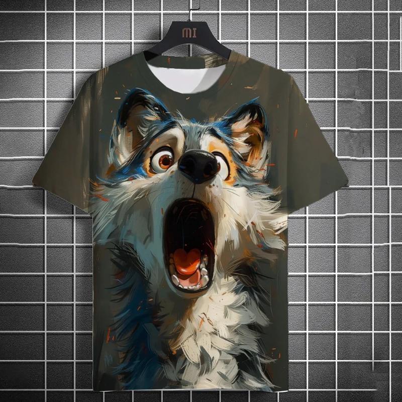 

3d Printing Fun Animal Print Short Sleeve Street Fashion Wolf Fox Print Round Neck Top New Fashion Men s Casual T-Shirt 110-170 4XL