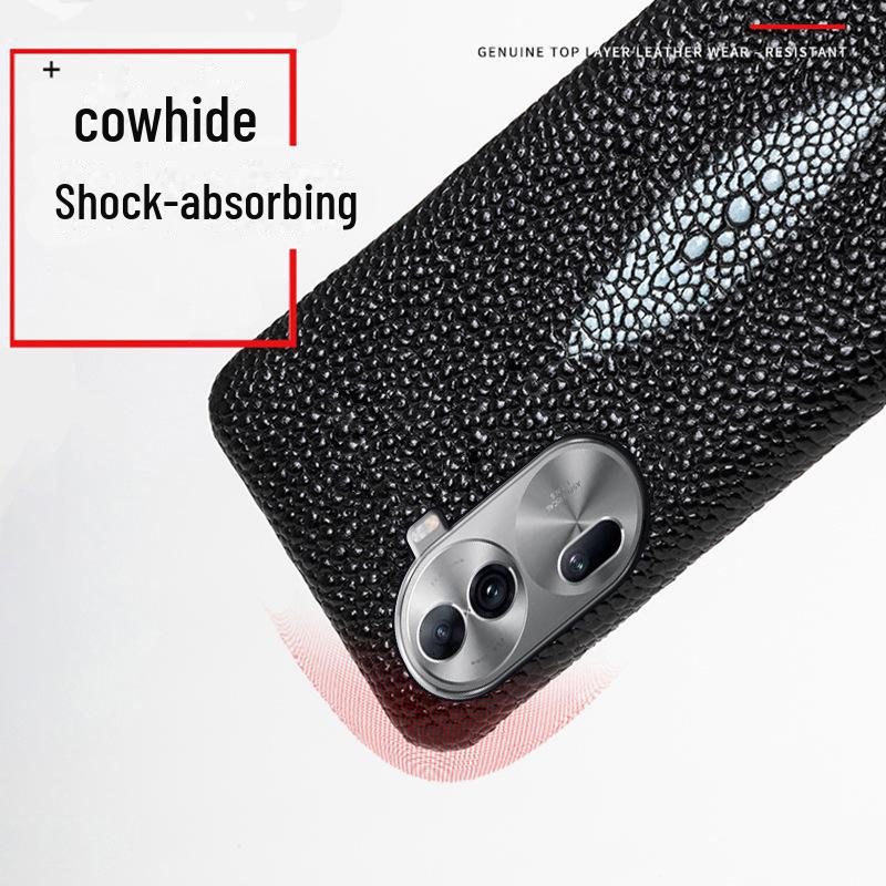 OPPO Reno4/Reno4Pro Cowhide Pearl Fish Pattern Leather Half-Cover Case