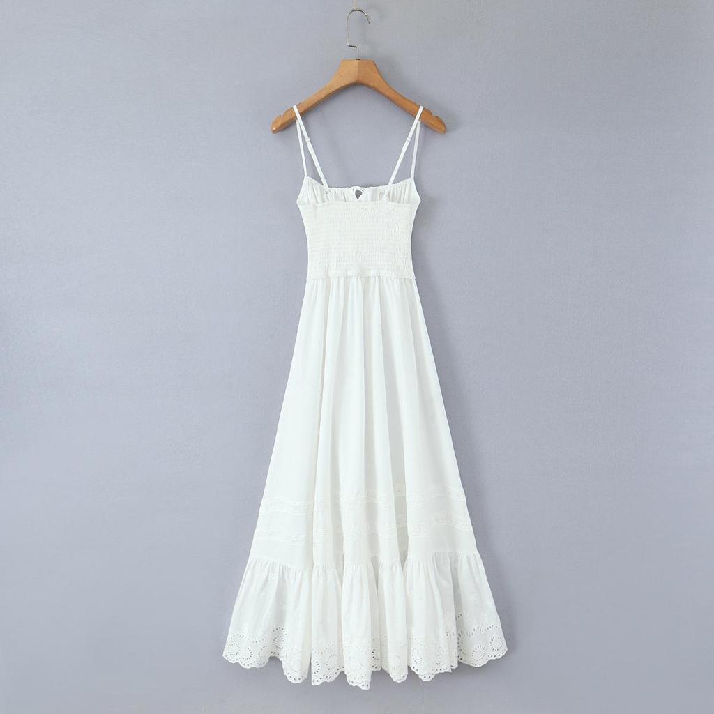 2025 Sweet Embroidered Resort Style Long Dress with French Square Neck - Retro Evening Slimming Gown