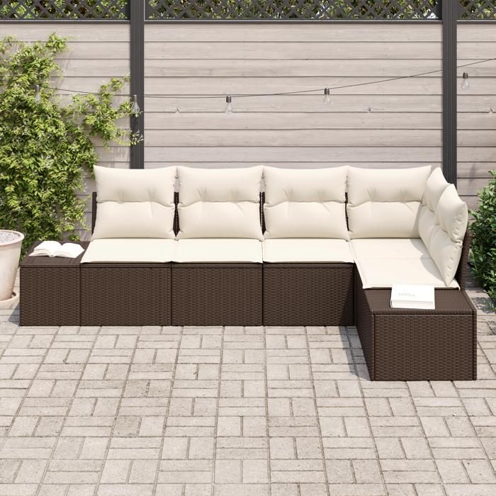 VidaXL Ensemble de canapé de jardin 5 pièces avec coussins marron en rattan synthétique 3355727