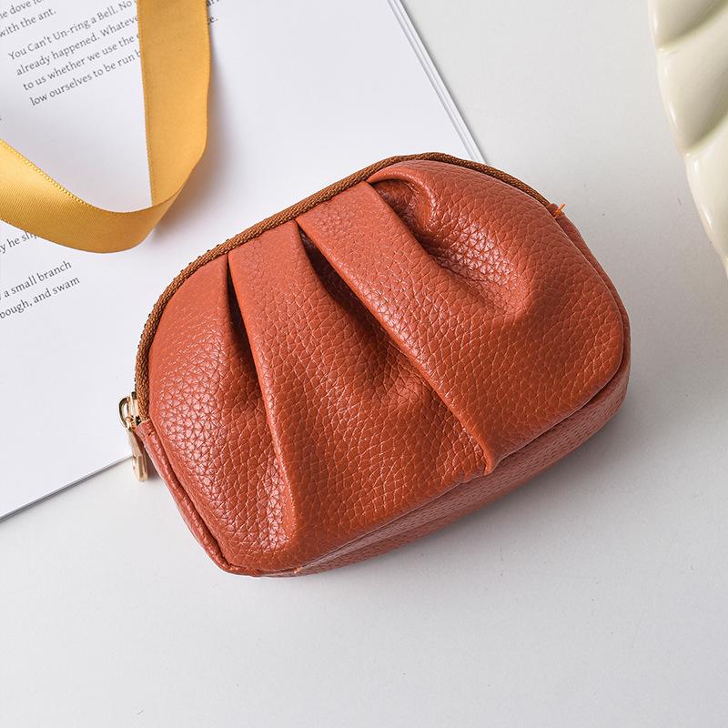 Women's Genuine Leather Pleated Wallet - Double Zipper, Multi-functional Coin Purse