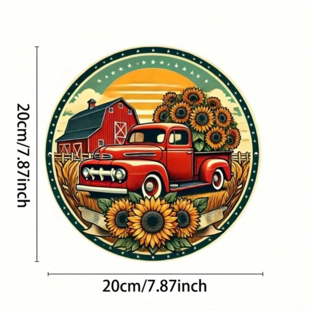Iron Tin Sign Vintage Red Truck Sunflower Farmhouse Wall Art Decor