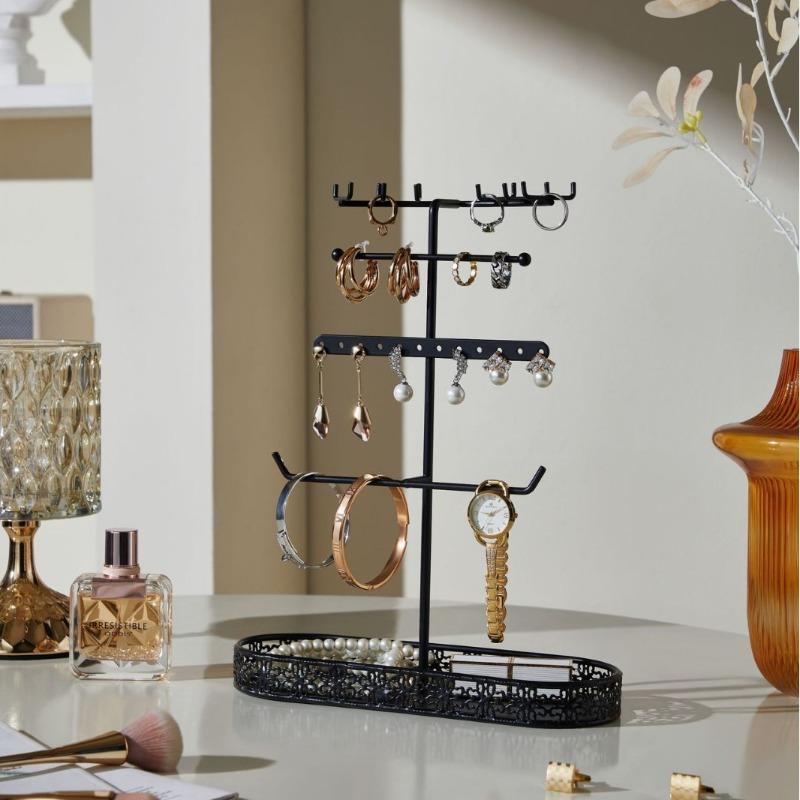

Luxury Metal Jewelry Stand Desktop Earring Ring Storage Display Holder Household Watch Bracelet Organizer Display Hanging Rack чорний