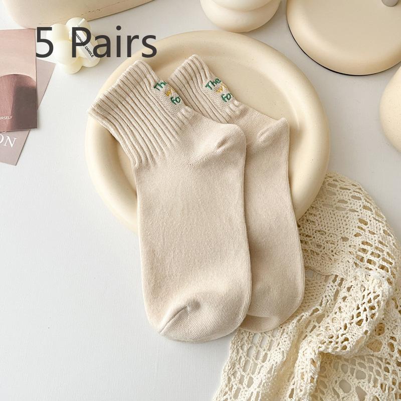 5 Pairs of Female Spring and Summer Small Variety Build Precollage Style Heel In The Letter Tube Socks