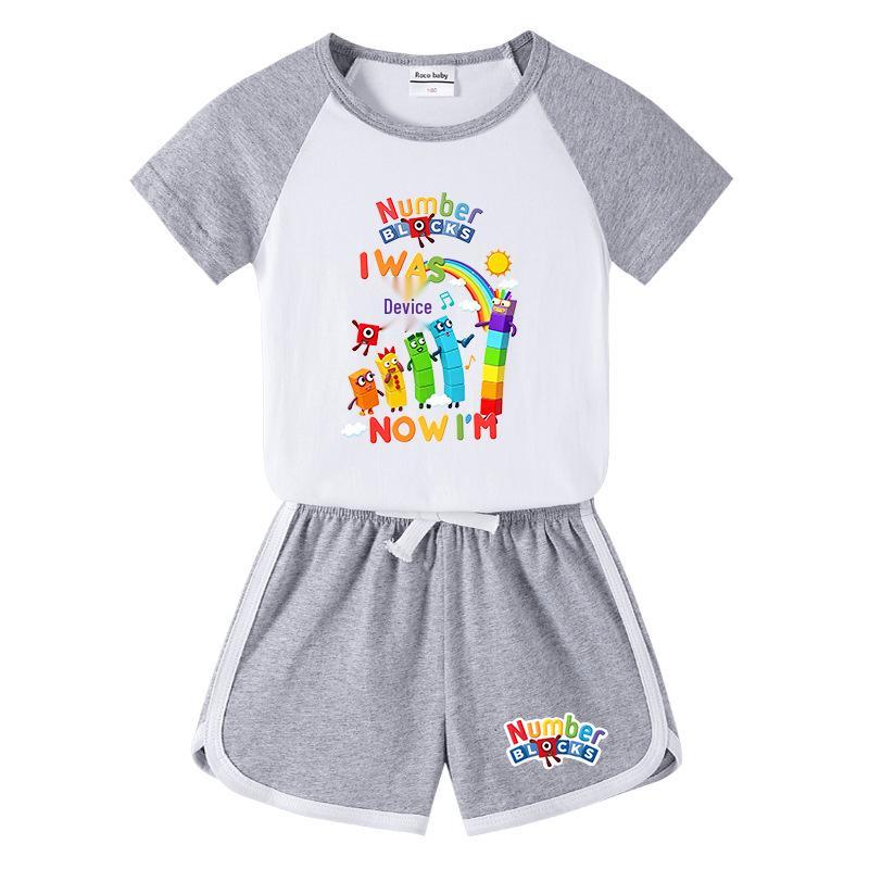 Kids' Color Block Summer Two-Piece Set: Short Sleeve T-Shirt & Shorts for Boys and Girls