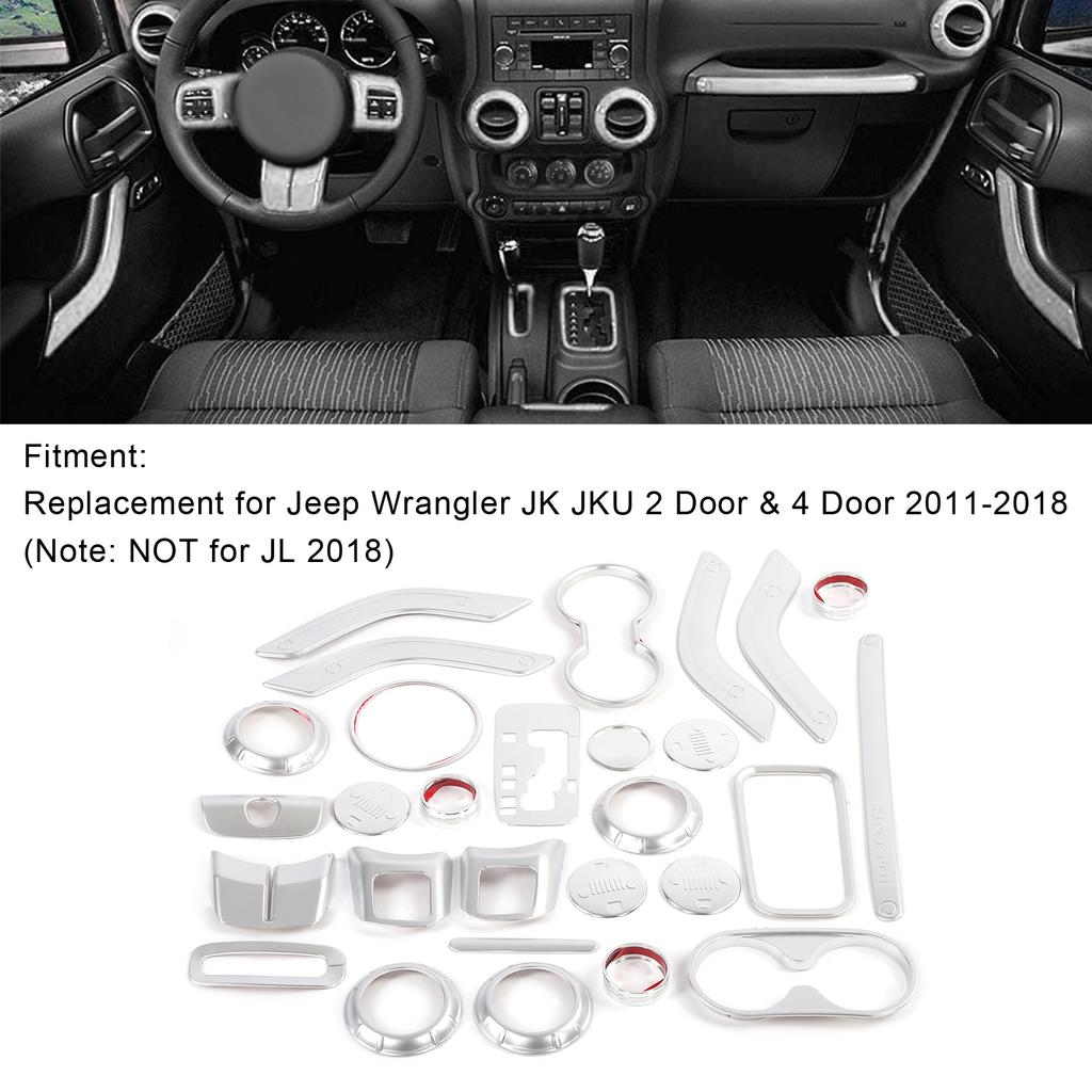 28pcs Interior Trims Decoration Kit Replacement for     JK JKU 2 Door 4 Door 2011-2018
