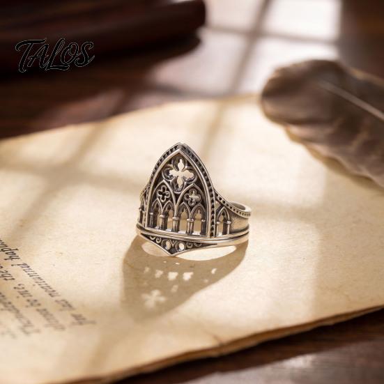Gothic Castle Ring Retro Hollow for Men Women, Church Statement Punk Style Alloy Ring, Non Tarnish Carving Open Hypoallergenic Finger Jewelry