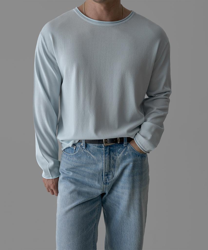 Baulopeulodeogteu Sheer Crop Raw Edge Knit [Light Blue]