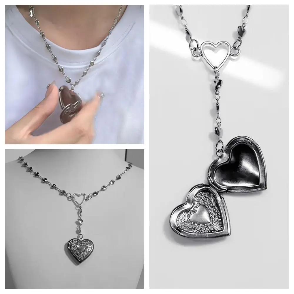 Creative Gift Jewelry Accessories Heart Necklace Y2K Aesthetics Message Locket Necklace Punk Retro Photo Picture Necklace