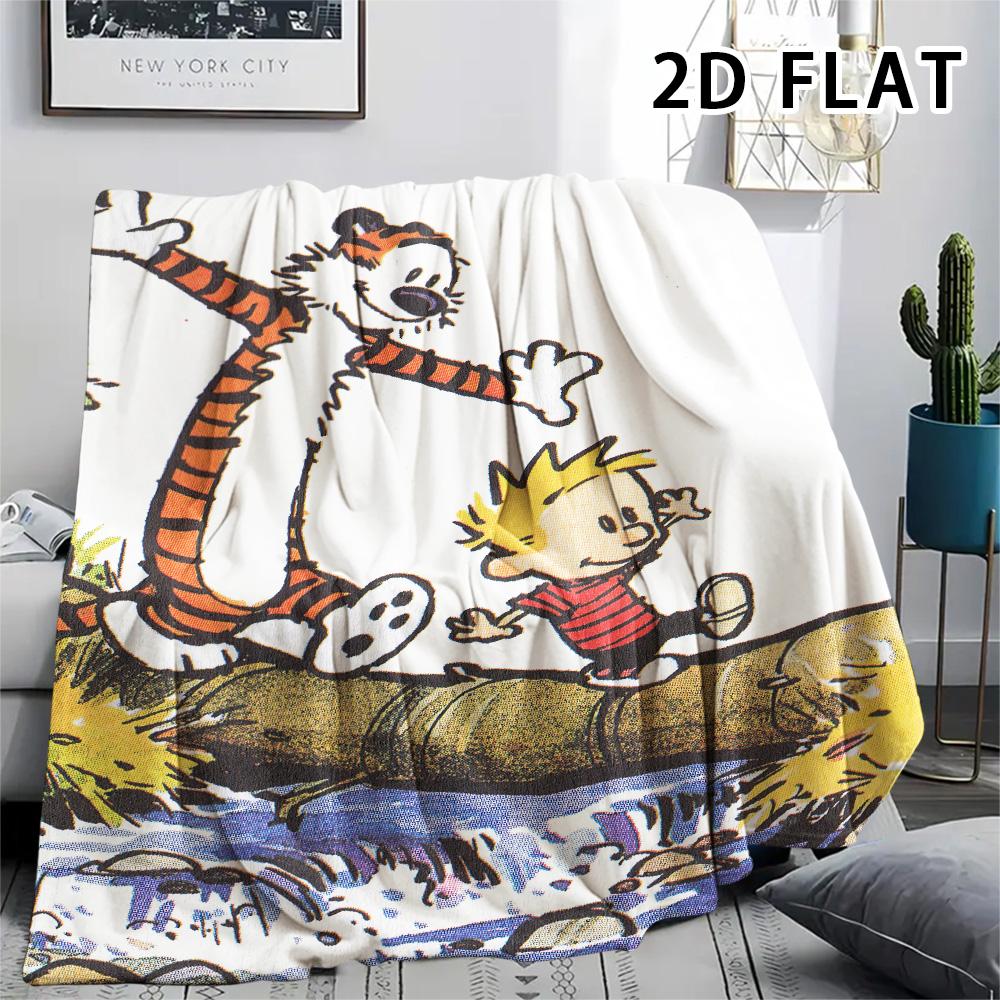 1Pc Calvin and Hobbes Print Flannel Blanket, High Quality Comfortable for All Seasons, Home Decor, Warmth and Comfort, Perfect for Christmas Gifts