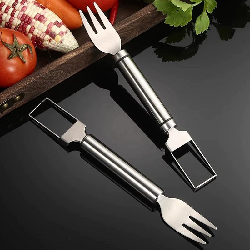 2-In-1 Stainless Steel Fruit Cutters Dual Head Watermelon Fork Cutter Slicer Tool For Home Kitchen Gadget Melon Cube Cutter