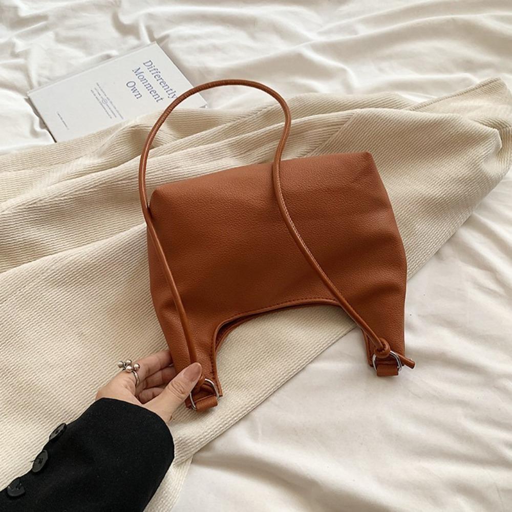 Large Capacity PU Tote Bag Soft Leather Single Shoulder Bag Fashion Vintage Underarm Bag  Lady