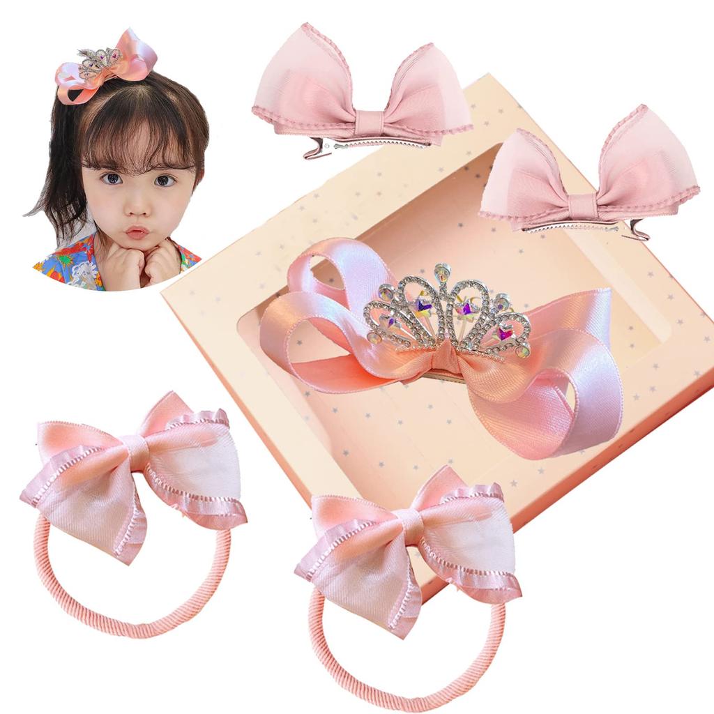 OuJyO Girls Hair Accessories Kids Gift Case Pink 5 Piece Hair Ties for Large Hair Hair Clip Bangs Stylish Kids Hair Ties for Hair Clips for Hair