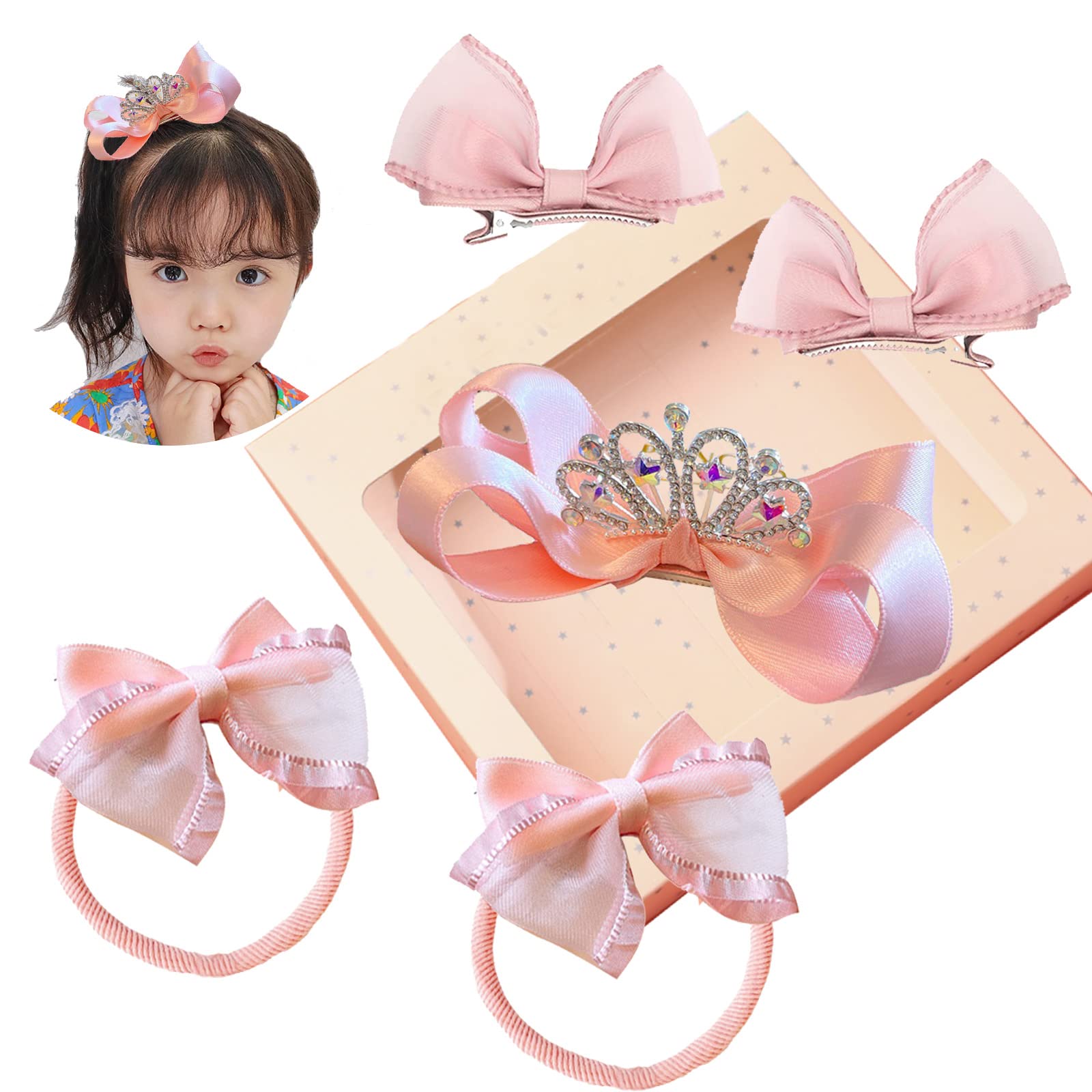 

OuJyO Аксессуары для волос для девочек Детский подарочный кейс Розовый 5 штук Резинки для волос для густых волос Заколка для волос Челка Стильные детские резинки для волос Заколки для волос