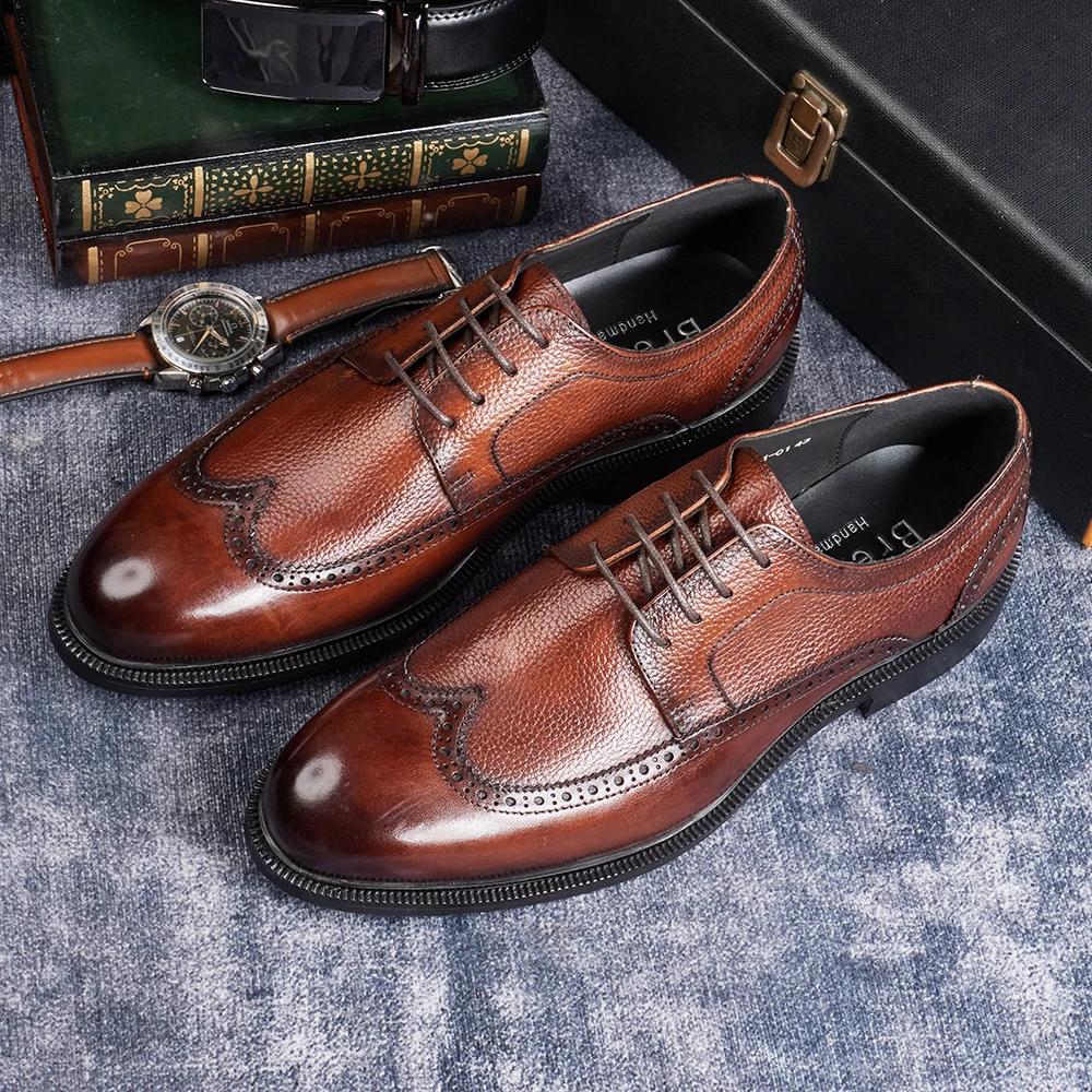Fashion Handmade Men's Oxford Shoes 2025 Business Formal Classic Genuine Leather Cowhide Brogue Formal Shoes