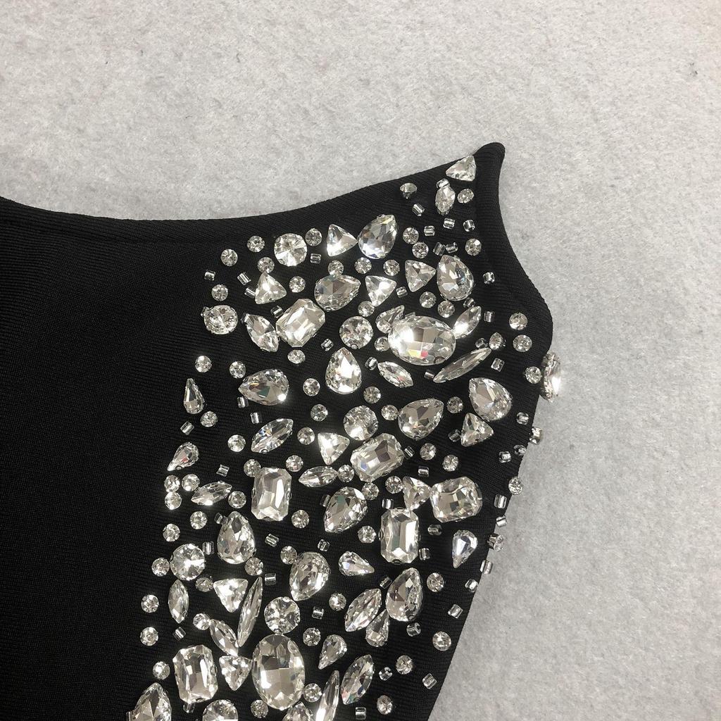 Women's Solid Color Rhinestone Sleeveless Bandage Mini Dress - New Fashion